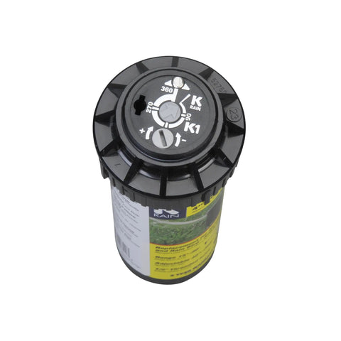Top Rated Smart Set Rotor Sprinkler With 4 Inch Pop Up Design and Smooth 40 To 360 Degree Arc Adjustment For Backyard Irrigation Includes Five Pack Install Kit For Zero Hassle Lawn Care top view showcasing adjustment dial.