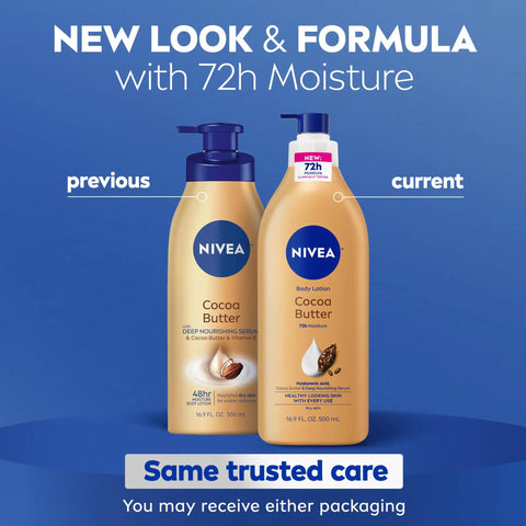 Game Changer Cocoa Butter Body Lotion For Crispy Dry Skin With Hyaluronic Acid And 72 Hour Deep Hydration To Melt Away Flakiness Reveal A Natural Glow And Leave Your Complexion Feeling Like Velvet All Day Long In A 16 9 Oz Tube, comparing previous and current packaging