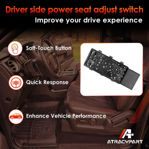 Replacement Power Seat Switch Driver Side Fits 09 14 F150 And 08 17 F250 F350 Crew Cab Trucks With OEM Fit And Premium Quality Easy Install Direct Replacement Durable Construction High Reliability Quiet Operation Seamless Function, black ABS seat switch
