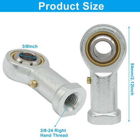 Heavy Duty Female Rod End Bearings With 3/8 Inch Bore 3/8-24 Rh Thread Alloy Steel Construction close-up showing dimensions and details.