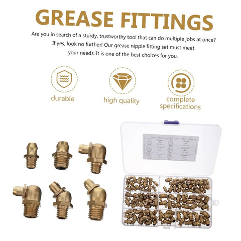 Grease Fitting Set M8 M10 Assortment With Straight And 45 Degree Zerk Nipples For Auto And Machinery Copper Metal Kit