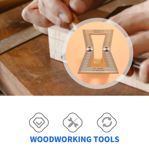 Close-up of Top Tier Dovetail Marker And Joinery Guide With Dead Accurate Scale Marks, used for precise layout on wood.