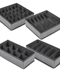 Four Piece Slick Underwear Storage Organizers Featuring Nifty Grid Layouts For Foldable Oxford Fabric Drawer Bins And Wardrobe Packing Boxes.