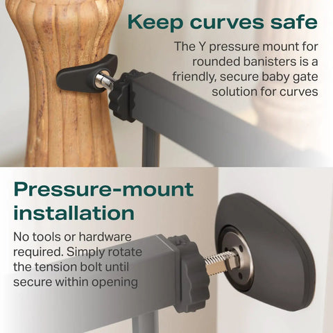 Close-up of 36 Inch Extra Tall Baby Gate For Stairs And Doorways Adjustable 29.7 To 40.6 Inch Wide Pressure Mounted Auto Close Gate installation process