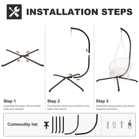 Installation steps for Heavy Duty Hammock Chair Stand Steel C-Stand For Outdoor And Indoor Use, Supports Egg Chairs Up To 400 Lbs