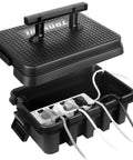 Built Tough Large Outdoor Electrical Box With Handle open showing internal plug connections, weatherproof for cords and plugs