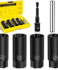 Deep Lug Nut Removal Tool Set Beast With Half Inch Drive, 6 Piece Lug Nut Extractor Kit Includes 17mm 19mm 21mm 22mm sockets.
