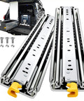 Heavy Duty Locking Drawer Slides With Full Extension Design And Smooth Glide Action built tough with installation screws visible.