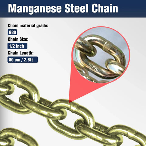 Beefed Up Heavy Duty 4 Ton Snatch Block With Chain For Tow Trucks And Recovery, 4.5 Inch Sheave For One Half Inch Wire Rope, Swivel Shackle, Snatch Block Pulley For Towing And Car Carrier Applications, G80 manganese steel chain, 1/2 inch, 2.6 ft