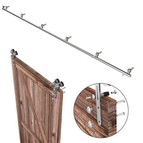 Heavy Duty Sliding Barn Door Hardware Kit 6.6Ft Stainless Steel Rail System For Single Wood Door Y Style Track Glides Smoothly