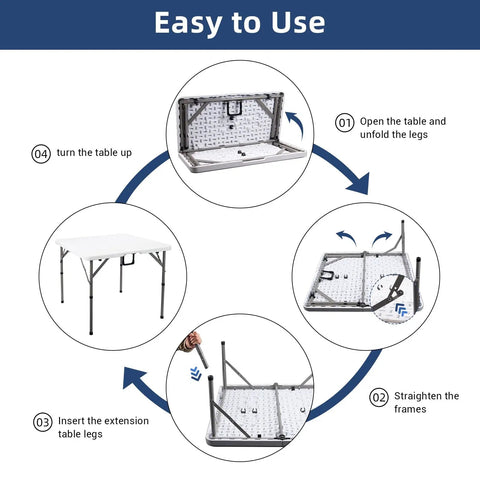 Step-by-step assembly guide for 34 Inch Square Folding Card Table Portable Utility Dining Table Heavy Duty HDPE White Plastic Foldable
