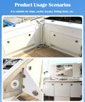 Two Pack Two Inch Boat Slam Latch Lift Handle Lock Beefy Build Built Tough With Full Stainless Steel Door Port Pull Latch Lift Ring installed on a yacht