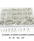 Grab This Awesome 720 Piece Assortment Kit Full Of Non-Insulated Ring Fork And U-Type Terminals Plus Crimp Spade Set With #4 #8 #10 And 1/4 Inch Lug Cable Wire Connectors For Your Next DIY Electrical Repair Or Heavy Duty Wiring Project., clear plastic organizer with silver wire terminals #4 #8 #10 1/4 inch, 22-10AWG