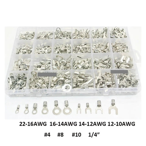 Grab This Awesome 720 Piece Assortment Kit Full Of Non-Insulated Ring Fork And U-Type Terminals Plus Crimp Spade Set With #4 #8 #10 And 1/4 Inch Lug Cable Wire Connectors For Your Next DIY Electrical Repair Or Heavy Duty Wiring Project., clear plastic organizer with silver wire terminals #4 #8 #10 1/4 inch, 22-10AWG