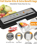 Heavy Duty Auto Vacuum Food Sealer Machine With 80Kpa Strong Suction And One Touch Operation, Includes Built In Cutter And Fresh Packs.
