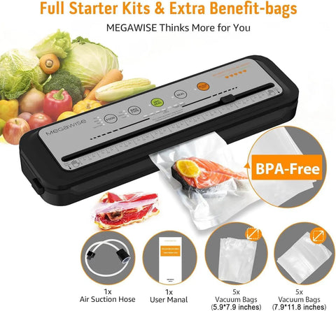 Heavy Duty Auto Vacuum Food Sealer Machine With 80Kpa Strong Suction And One Touch Operation, Includes Built In Cutter And Fresh Packs.