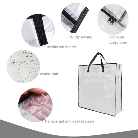 25 Gallon Clear Storage Bags With Zipper And Handles, showing waterproof material and reinforced stitching