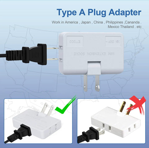 Three Way Flat Wall Outlet Extender With Swivel Two Prong Indoor Plug Tap Space Saving Outlet Splitter With Easy Install
