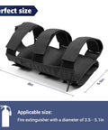 Adjustable Roll Bar Fire Extinguisher Mount For Jeep Wranglers And Other SUVs, 3 lb capacity, black with three adjustable straps.