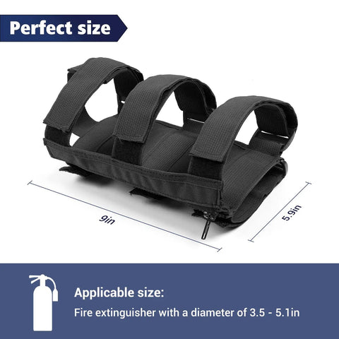 Adjustable Roll Bar Fire Extinguisher Mount For Jeep Wranglers And Other SUVs, 3 lb capacity, black with three adjustable straps.