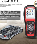 AL519 OBD2 Scanner Pro Car Diagnostic Tool displaying screen with car diagnostic features, next to a transparent car model
