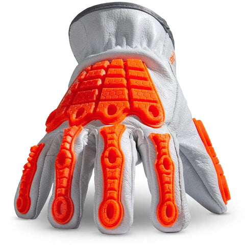 Cut-Resistant Leather Work Gloves With Impact Protection, Chrome SLT Series 4067, Large, Buffalo Skin Exterior, front view