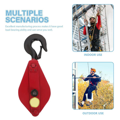 Beefed Up Heavy Duty Lifting Cable Pulley Block For Hauling And Towing Half Ton Capacity Side Opening Design 360 Degree Rotatable Hook Iron Wire Rope Crane Pulley Wheel Smooth Operation And Easy Load Handling, red pulley hook for indoor and outdoor use