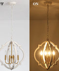 Vintage Farmhouse Pendant Light 4 Light Wood Chandelier Ceiling Mount Rustic Dining Room Fixture in White Finish Off and On