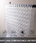Extra Long Non Slip Bathtub Mat, 40 By 16 Inch Machine Washable Shower Mat With Quick Drain Holes and Grippy Suction Cups That Hold Their Ground On Smooth Bathroom Floors, Clear close-up showing suction cups and drainage holes.