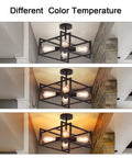 Industrial Black 4 Light Dope Semi Flush Mount Ceiling Light Fixture With E26 Socket For Kitchen Island Hallway Dining Room Rustic Vintage Farmhouse Chandelier Modern Retro showing different color temperatures.