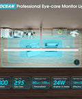 Top view of Ultra Wide Desk Lamp With Dope Gesture Control on wooden desk highlighting its bright 31.5 inch LED light strip.
