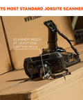 Heavy Duty Sling Style Barcode Scanner Harness With Tether Lanyard Keeps Your Scanner Close And Grab And Go Ready Drop Protection on cardboard boxes