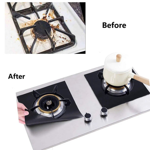 Before and after using Reusable Gas Stove Burner Covers Ten Pack Nonstick Stovetop Liners And Gas Range Protectors on burners