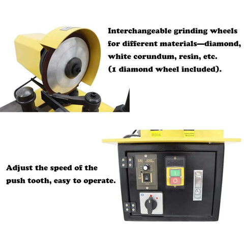 Workhorse Circular Saw Blade Sharpener With Bright Led Lamp And Full Accessory Bundle For Tct Carbide And Hss Steel Blades Up To 350Mm adjustable speed control and grinding wheel.