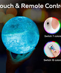 7.1 Inch Galaxy Moon Lamp 3D Printed Moon With NASA Imagery, 16 Color Changes, Remote Or Touch Control, USB Rechargeable