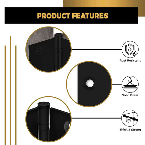 Heavy Duty Ball Bearing Door Hinges 5 By 5 Inch Matte Black Set Of 24 Solid Brass Flat Black Hinges Montage Showing Features
