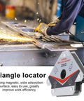Gray triangle welding magnet/angle locator with 25 kg capacity for 45°, 90°, and 135° angles.
