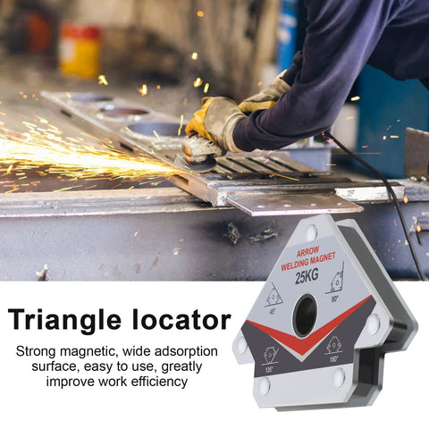 Gray triangle welding magnet/angle locator with 25 kg capacity for 45°, 90°, and 135° angles.