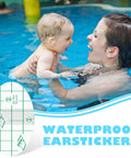 Child and parent in pool with 120 Pcs Disposable Baby Ear Covers For Shower And Bath Waterproof Ear Protection For Newborns And Kids, Soft Green