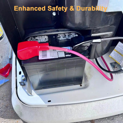 Knockout Battery Terminal Connector Kit With 2 Gauge Copper Lugs And Heat Shrink Sleeves Plus Anti Corrosion Washers For Cars Boats And Trucks Built Rugged For Straight Swap Guaranteed Juice connected to a black lead acid battery.