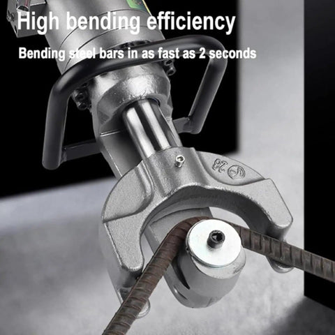 Portable Hydraulic Rebar Bender With 1150W Pure Copper Motor That Bends Up To 25 Millimeter Steel Bars At 0 To 90 Degrees shown bending rebar efficiently.