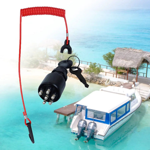 Durable Boat Key Switch Ignition And Safety Lanyard Assembly Replacement For Outboard Motors 40 To 200HP Plug And Play Starter With Lanyard Weather Resistant Easy Install Universal Outboard Replacement Part