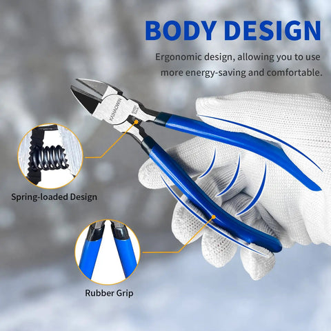10 Pack 6 Inch Wire Cutters For Crafting And DIY Projects, showing ergonomic spring-loaded design and blue rubber grip handles.
