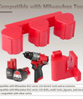 Tool Holder and Battery Mount for Milwaukee M12 12V Tools Wall Mount Hanger Kit Plastic Organizer with red holders and drill