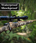 Rifle with scope mounted on CVA Paramount Picatinny Scope Rail 20 MOA Aluminum 6063 T6 Black Finish, shown in rain