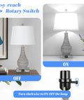 Two Pack Farmhouse Table Lamps With USB Ports For Bedroom Nightstand, 23 Inch Gray Vase Bases And White Shades, ON/OFF Switch