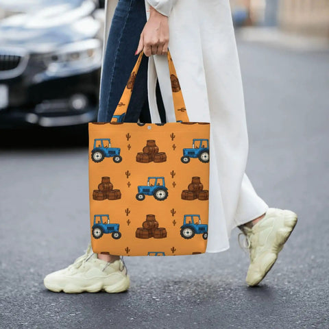 Blue Farm Tractor Aesthetic Canvas Tote Bag For Women And Girls Reusable Grocery Shopping Shoulder Tote For Work Travel