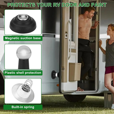 Magnetic RV Door Stopper Set 2 Pack Stainless Steel Door Catch No Drilling Wall Mount For Camper Trailer Motor Home Boat