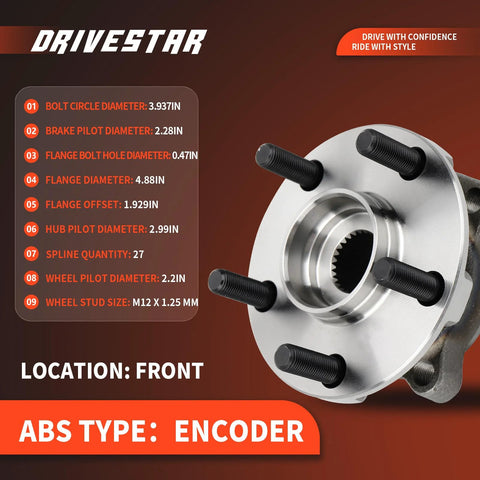 Beefed-Up Wheel Hub And Bearing Assembly Front Left Or Right With ABS For Subaru Impreza 2008-2014 with encoder ABS sensor