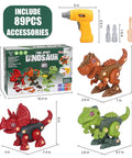 Take Apart Dinosaur Building Kit With Electric Drill For Kids Ages 3 4 5 6 7, STEM Construction Toys For Boys And Girls shown with accessories